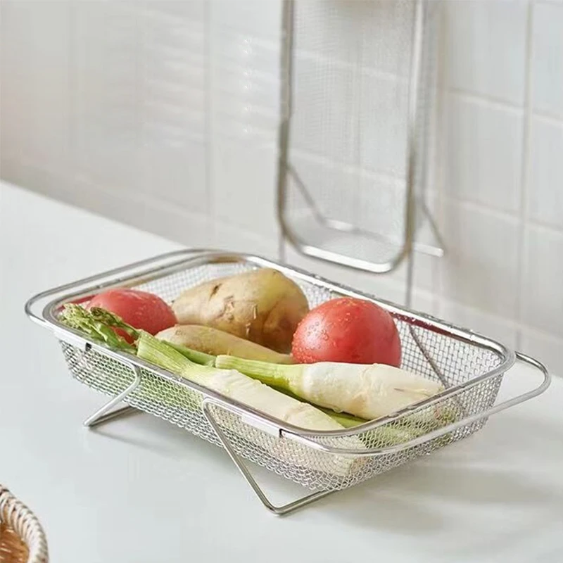 Adjustable Dish Drainer Kitchen Sink Stainless Steel Drain Rack Fruit Vegetable Storage Shelf Plate Bowl Dish Dryer Basket