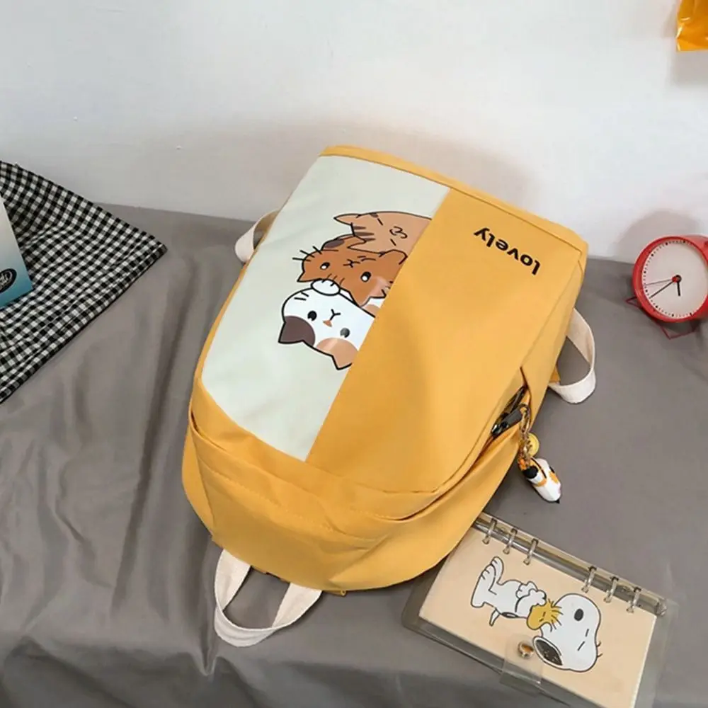 Mochila con estampado de gato para estudiantes, morral escolar de nailon de gran capacidad, impermeable, a la moda