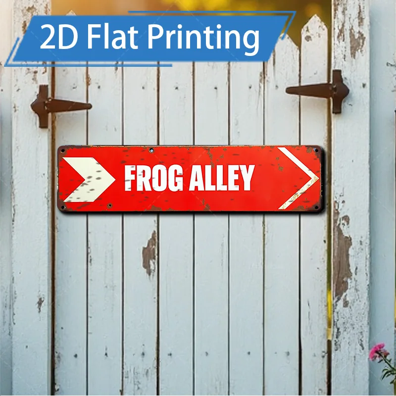 

[2D FLAT] Металлический знак, 1 шт., 4 × 16 дюймов, деревенский знак лягушки, аллия, 2D плоский принт, металлический художественный декор