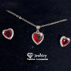 CC Heart Jewelry Set For Women Red Zirconia Stone White Gold Plated Love Pendant Necklace Earring Sets Fashion Accessory