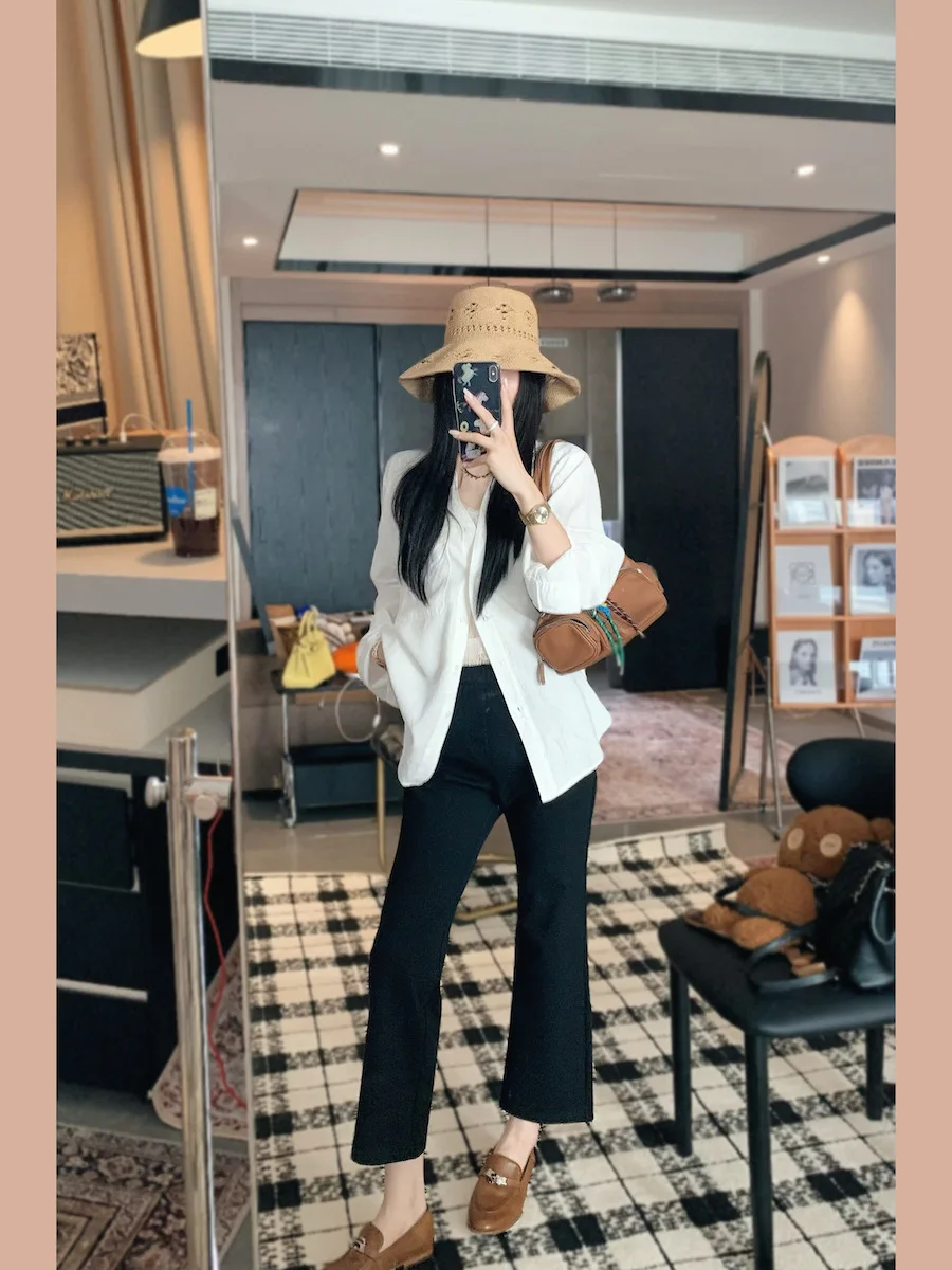 

Женские повседневные брюки Moizj с высокой талией, расклешенные, утягивающие, черные, длиной 7/8, с эластичным поясом, удобные, свободного кроя