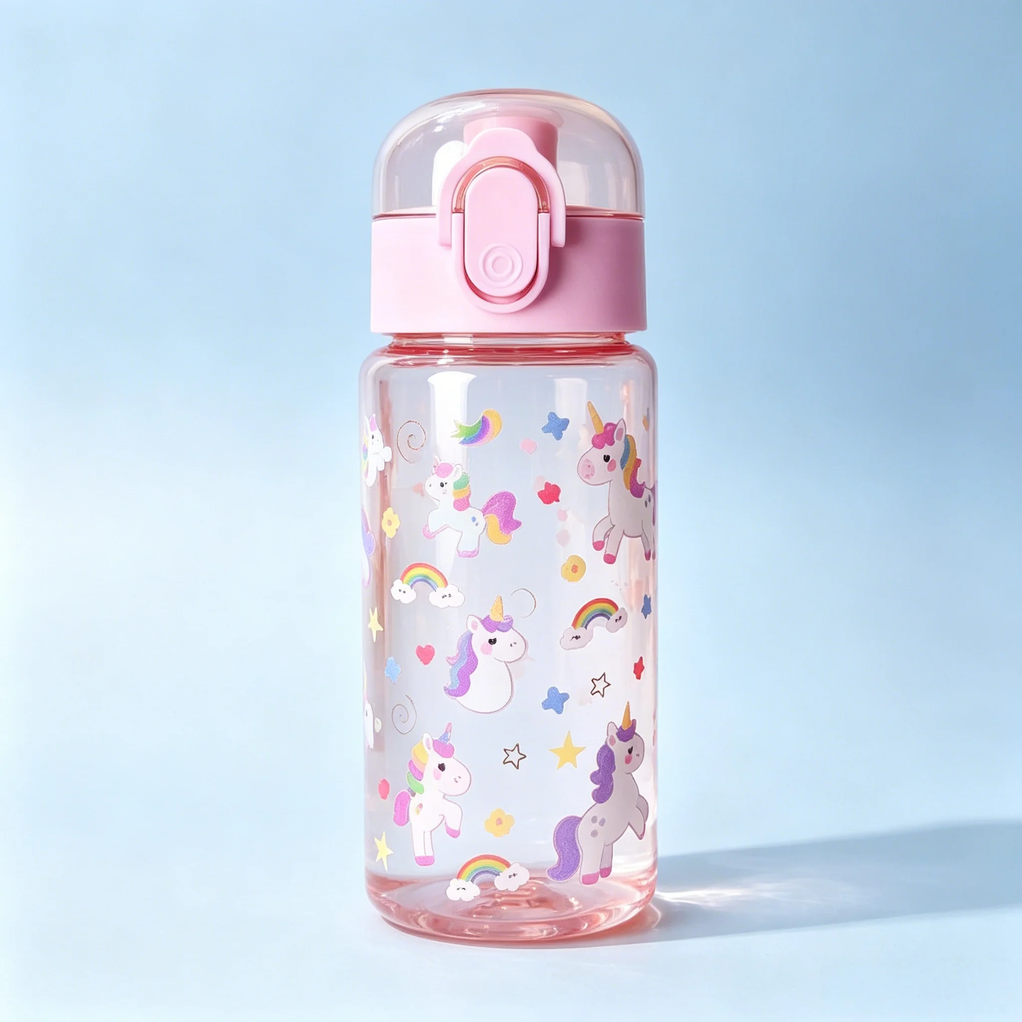 550ML Stylish Water Cup, 3D Cartoon Pony Rainbow Astronaut Dinosaur Print, Durable Fade-proof & Leak Proof Reusable Bottle