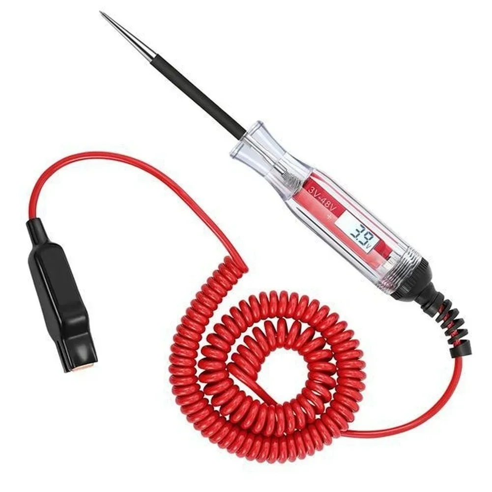 

Backlit LCD Display Stainless Steel Clips 140-inch Spring Cable 5 To 48 Volts Voltage Tester Voltage Tester Red