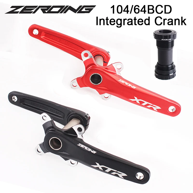 ZEROING XTR Bicycle Crank Arm 104/64BCD Integrated MTB Crank with Bottom Bracket Ultralight Hollow Bike Crankset Fit Shimano