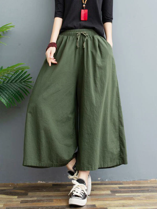 Summer Cotton Linen Wide Trousers for Women 2023 Green Soft Oversize Home Pants Women's Joggers Sweatpants Straight Capri Pants