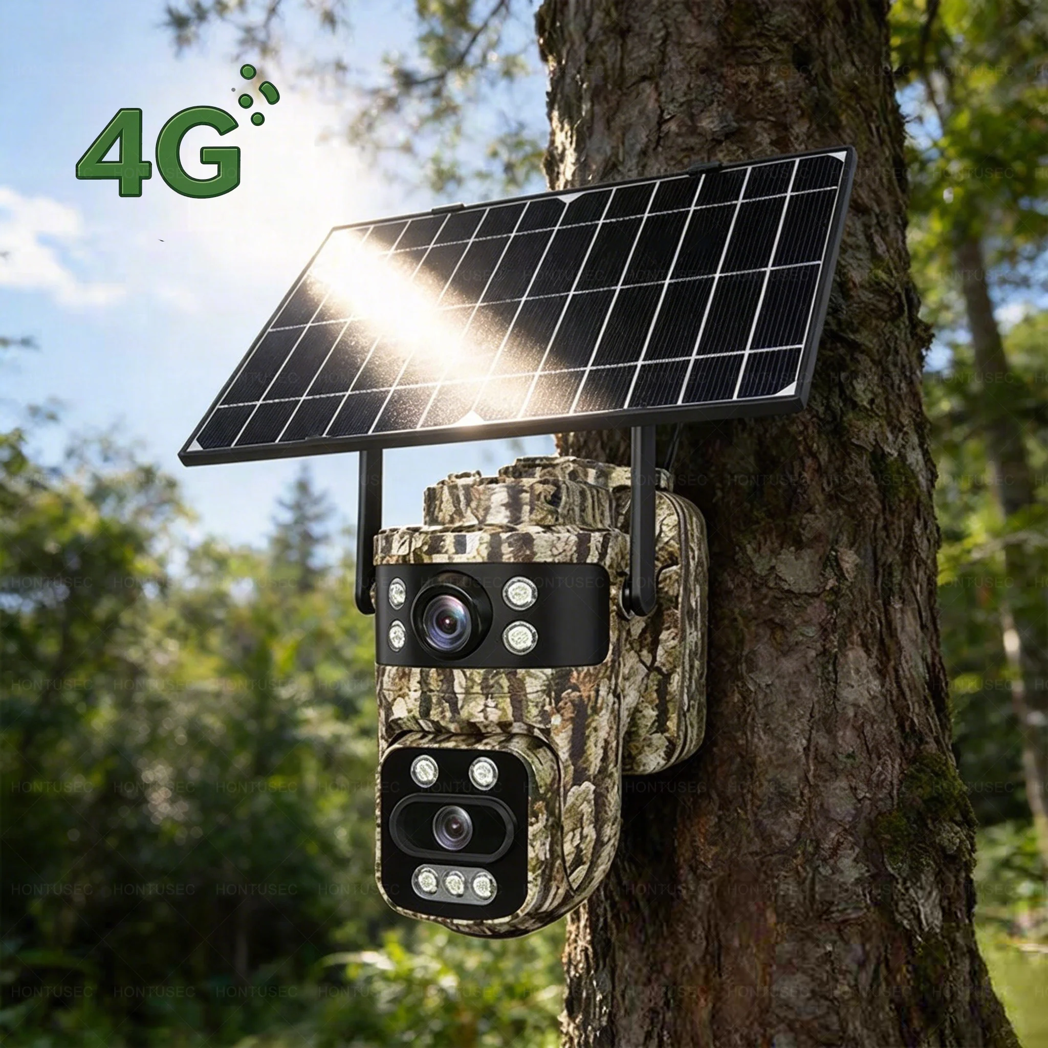 HiEasy 6MP 4G SIM Card AOV Dual Lens Dual Screens Solar PTZ Forest Hunting Camera Solar Panel Two Way Audio PIR Motion Detection