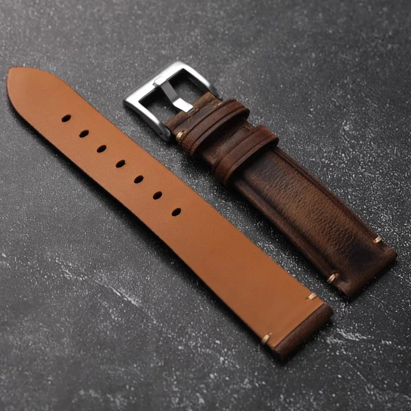 Handmade Vintage Crazy Horse Leather Genuine Leather Strap 18MM 19MM 20MM 21MM 22MM Brown Head Cowhide Bracelet