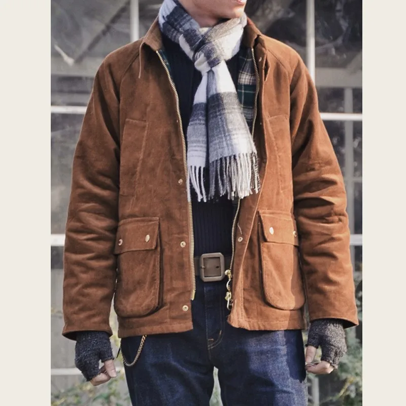 Corduroy men's lapel thickened multi-bag workwear solid color coat top