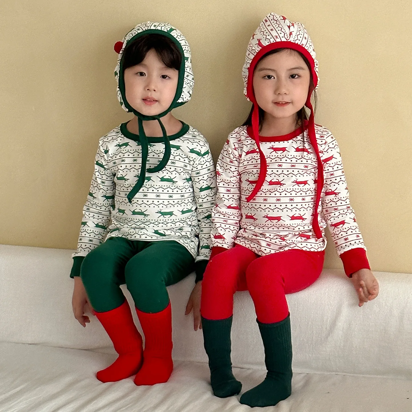 Autumn New Children Christmas Home Clothes Set Boys Girls Fashion Print Thermal Underwear Kids Long Sleeve Pajamas Suit