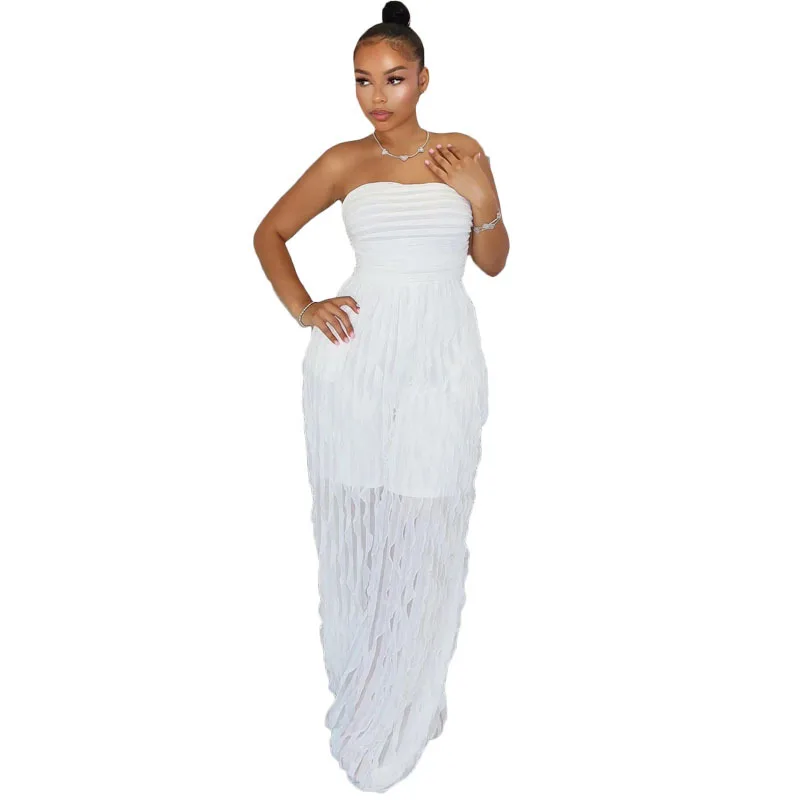 New Sexy Backless Sleeveless Wide Leg Jumpsuit Elegant Tube Top Waist Rompers Fashion Ruffles Strapless One Piece Pants