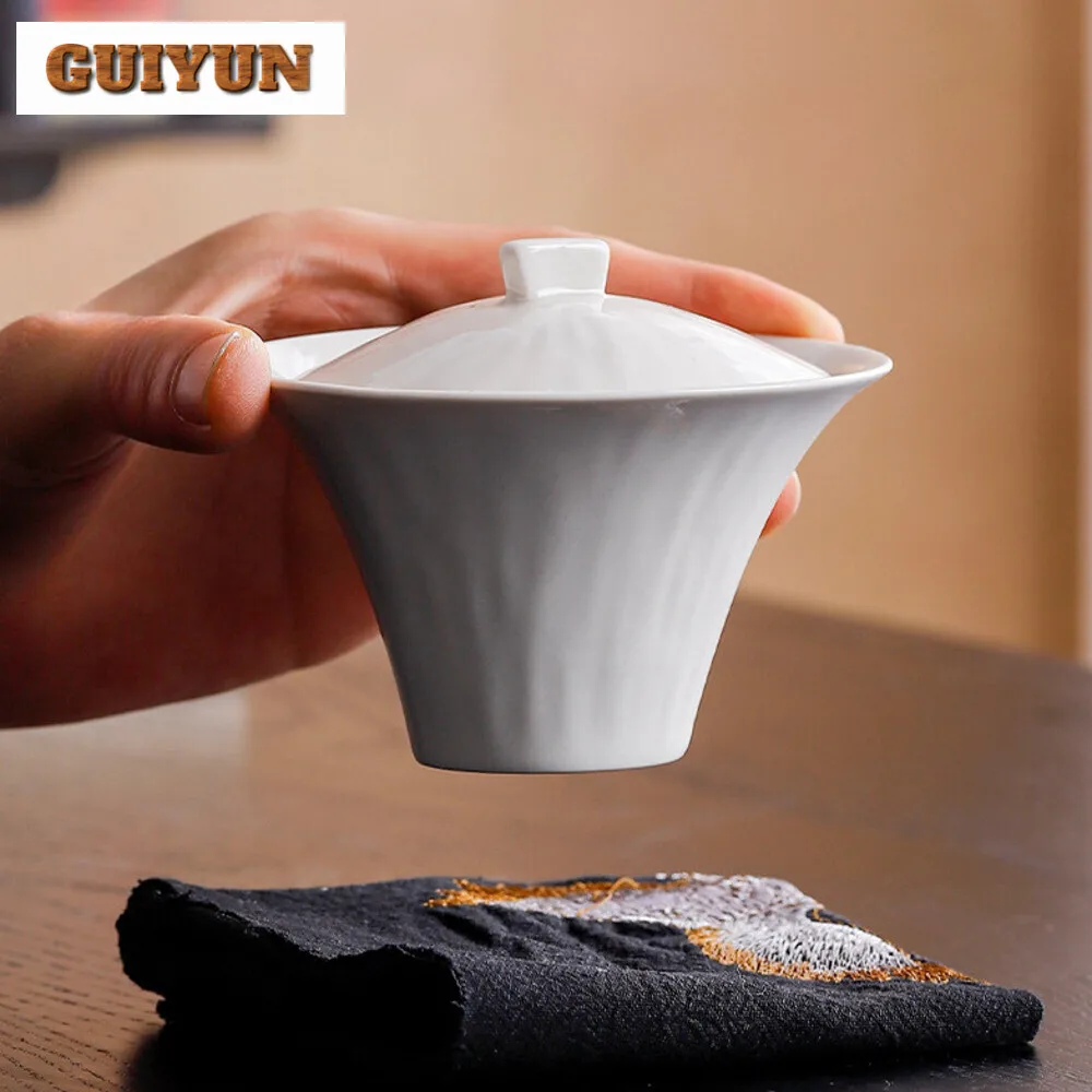 100ml Plant Ash Ingot Cover Bowl Household Anti Scald Gaiwan Ancient Tea Tureen Handmade Tea Brewing Tableware Supplies Crafts