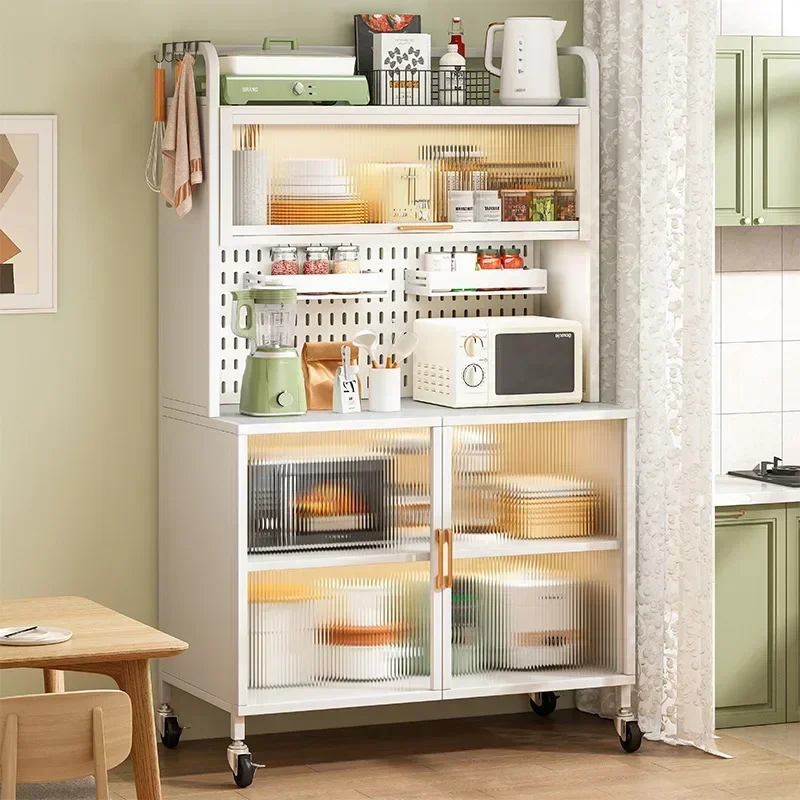 

Modern Kitchen Cabinet Hutch Movable Full Door Glass Cabinet Storage Display Cupboards Muebles Cocina Multifunctional Furniture