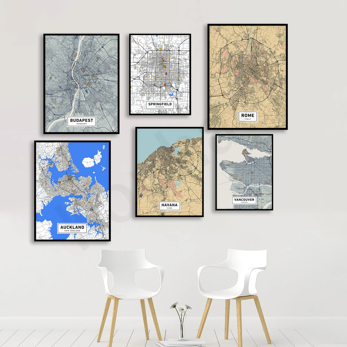 Manila Auckland Budapest Springfield Rome Prague Havana Jerusalem Vancouver. City Color Map Poster