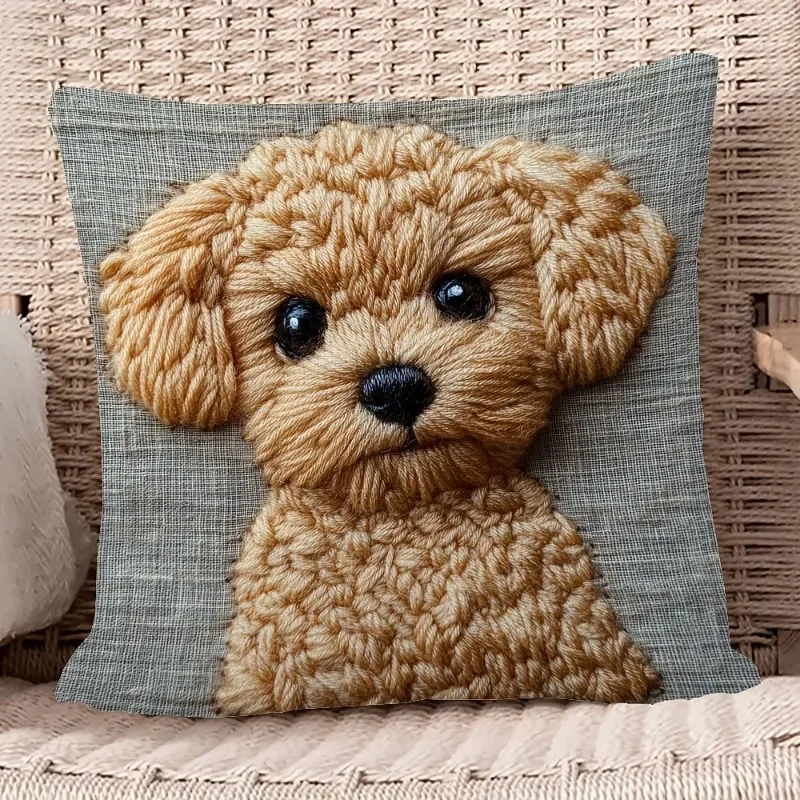Adorable Curly Puppy Cushion Cover Embroidery-Style Soft and Skin-Friendly Sofa Cushion Cover Bedroom Decorative Pillowcase