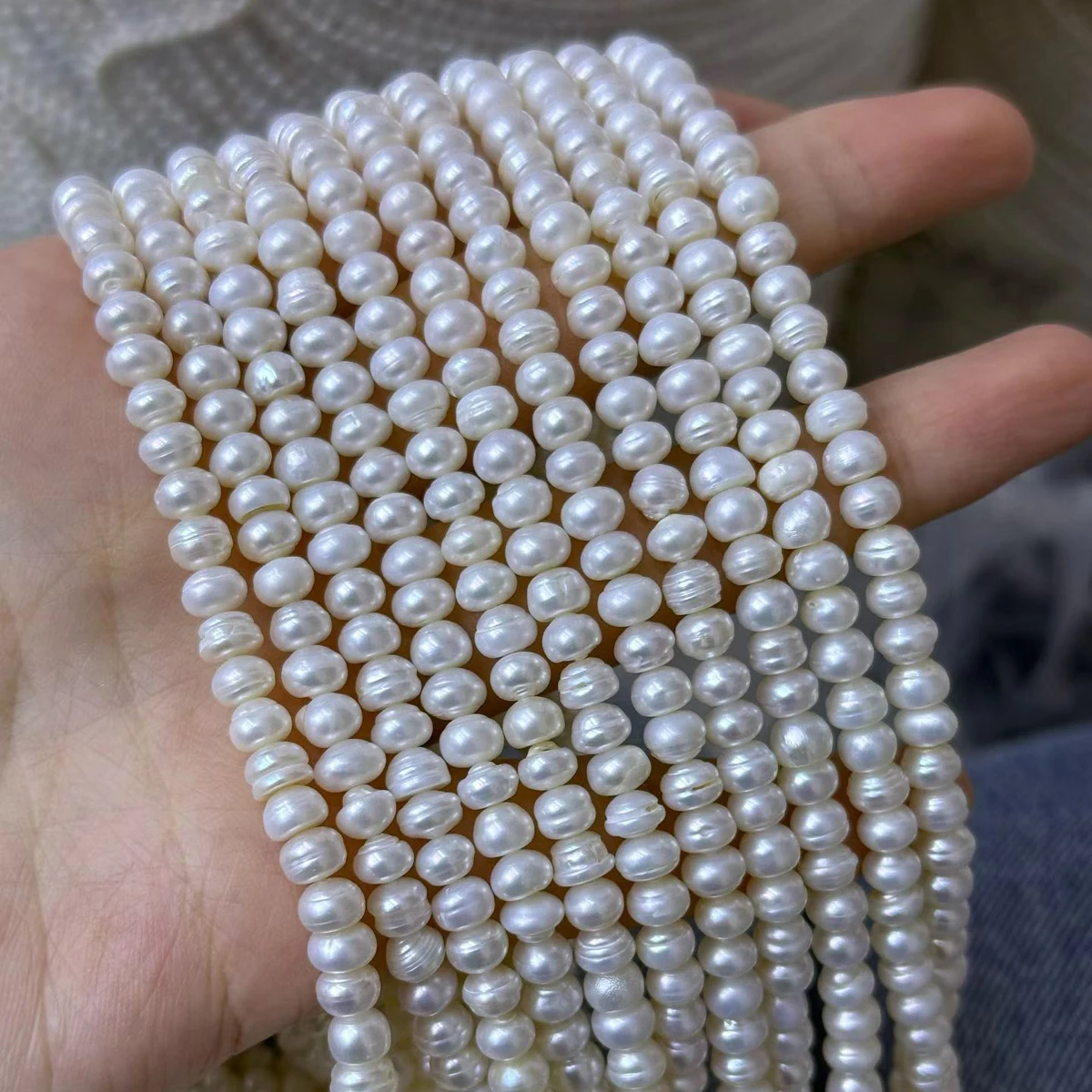 

5,5-6 мм натуральный пресноводный жемчуг ожерелье плоская булочка свободные бусины ювелирные изделия сделать DIY браслеты серьги аксессуары оптовая продажа белый