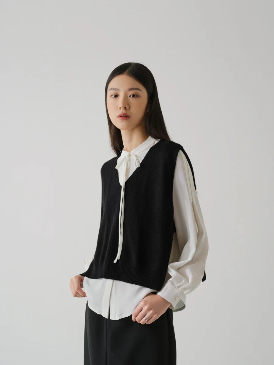 

Элегантный шерстяной жилет Ele Bla с простым дизайном, нестареющий, прямого кроя, с V-образным вырезом, на пуговицах, укороченный.