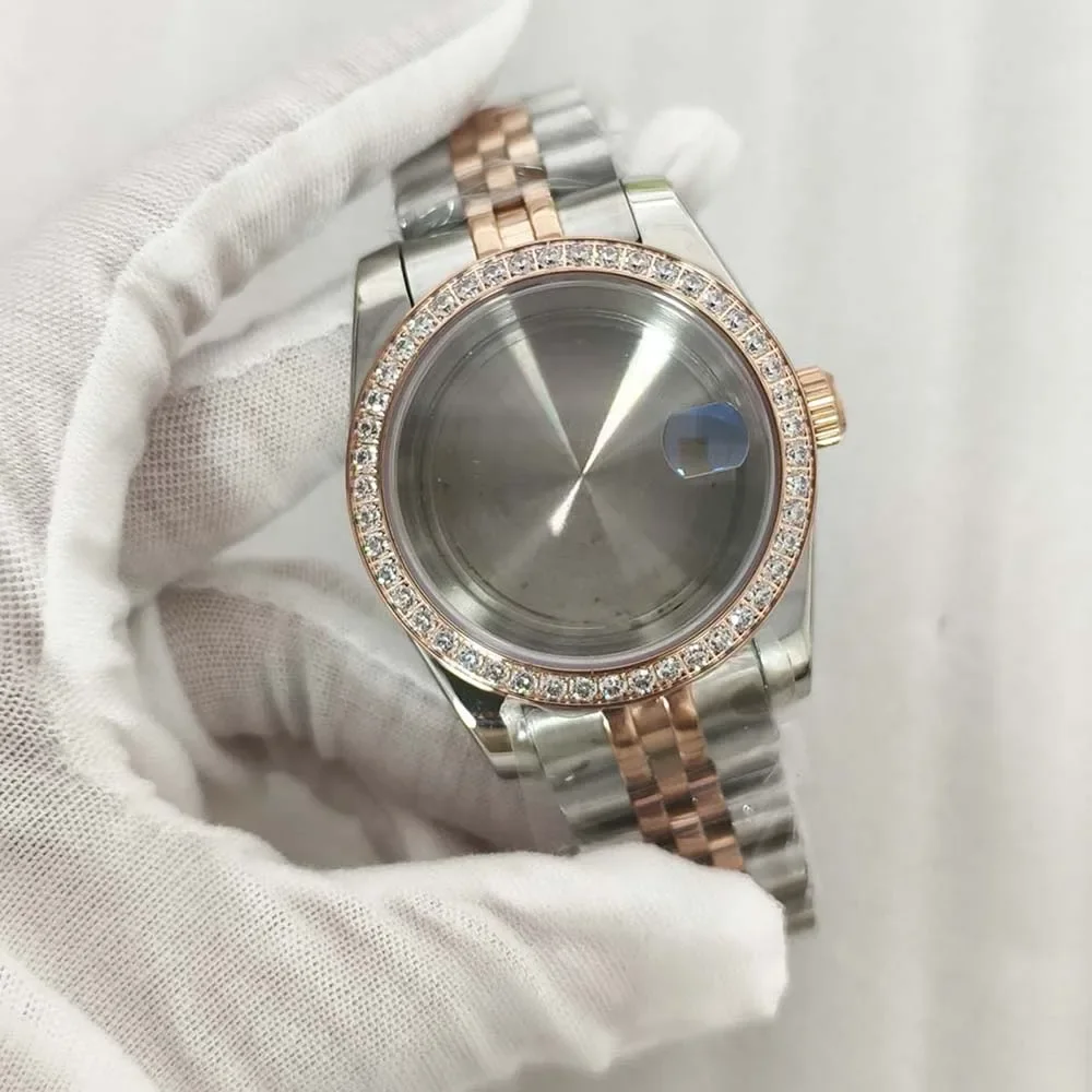 36 مللي متر/39 مللي متر ساعة + حزام الياقوت الزجاج الماس الحافة الحال بالنسبة NH35 NH36 4R 7S ساعة يد تعمل بالحركة أجزاء الفضة الذهب روز