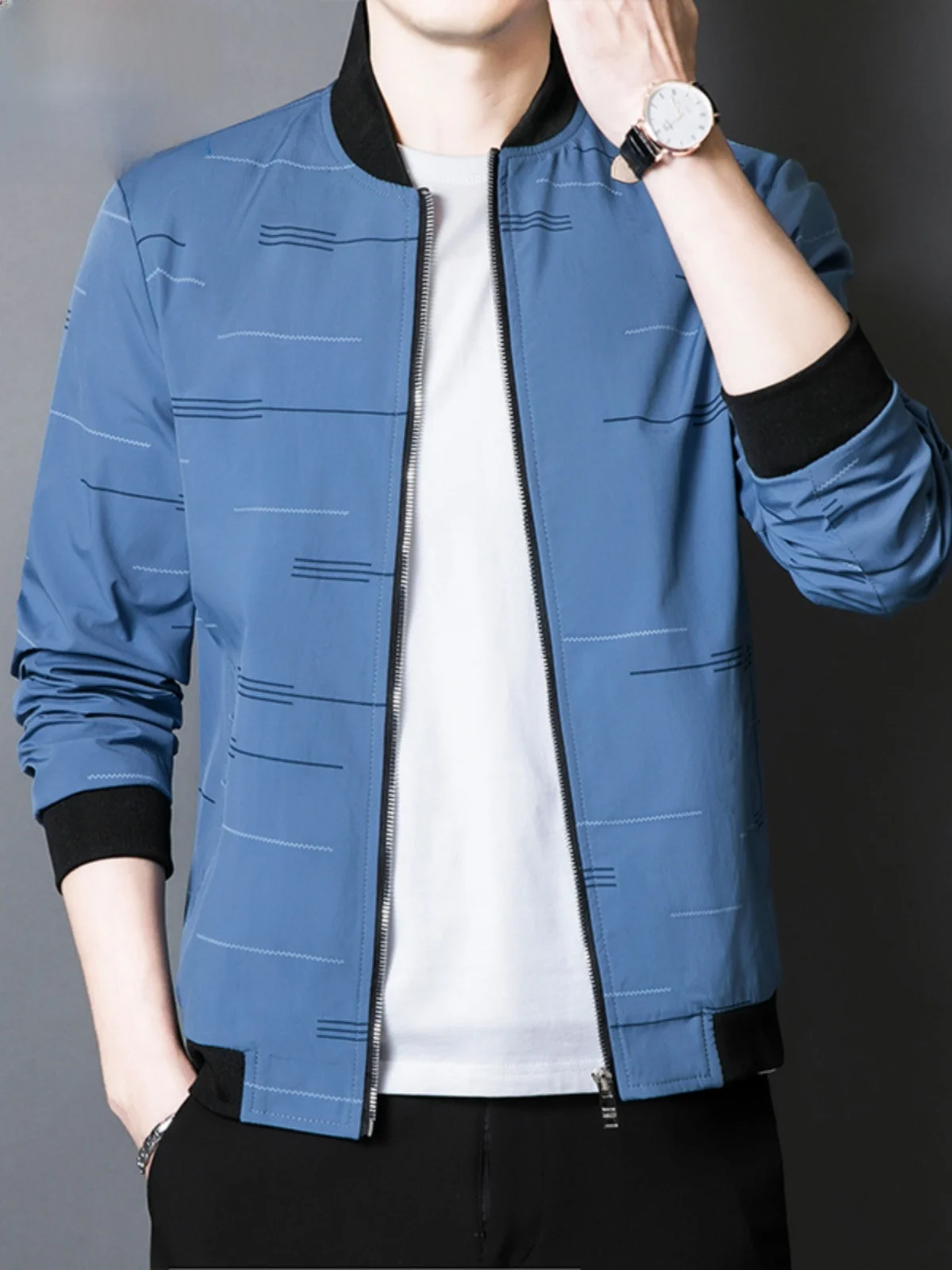 

Paul Men's Autumn Winter Jaet Loose Casual Windproof Faionable Men's Clothing Zipper Closure Long Sve Baseball Collar