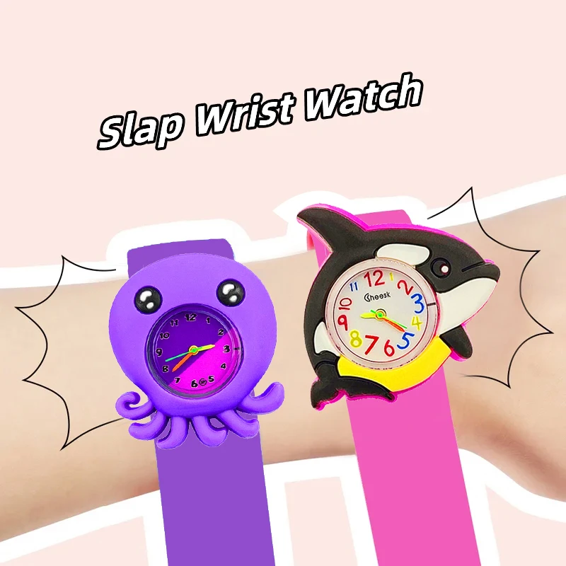 Cheap Wholesale 3D Animal Children Watches Clock Easy To Wear Slap Wrist Bracelet Toy Boys Girls Kids Quartz Wristwatches