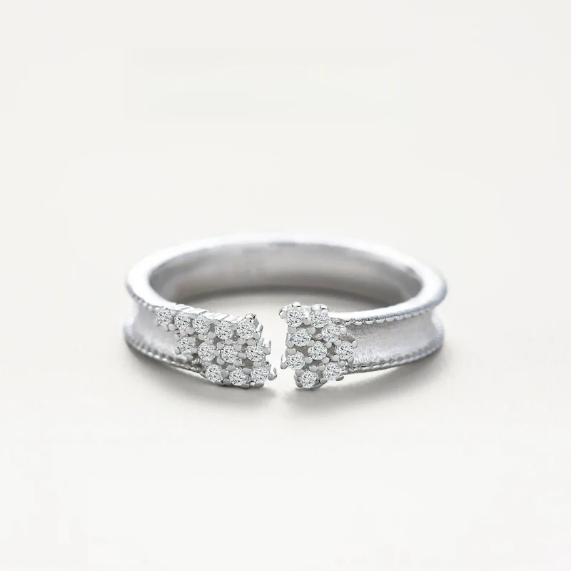 Litheline 24K Gold Plated Brass Milgrain-Edged Open Ring Multi-Stone CZ Clusters Irritation-Free Gentle Fit Office-Ready Jewelry view 3
