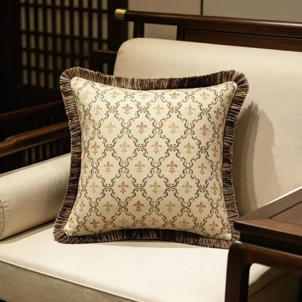 Vintage Diamond Soft Chenille Pillow Case Small Flower Light Yellow Check Sofa Decorative Cushion Cover 45x45cm Sell by Piece