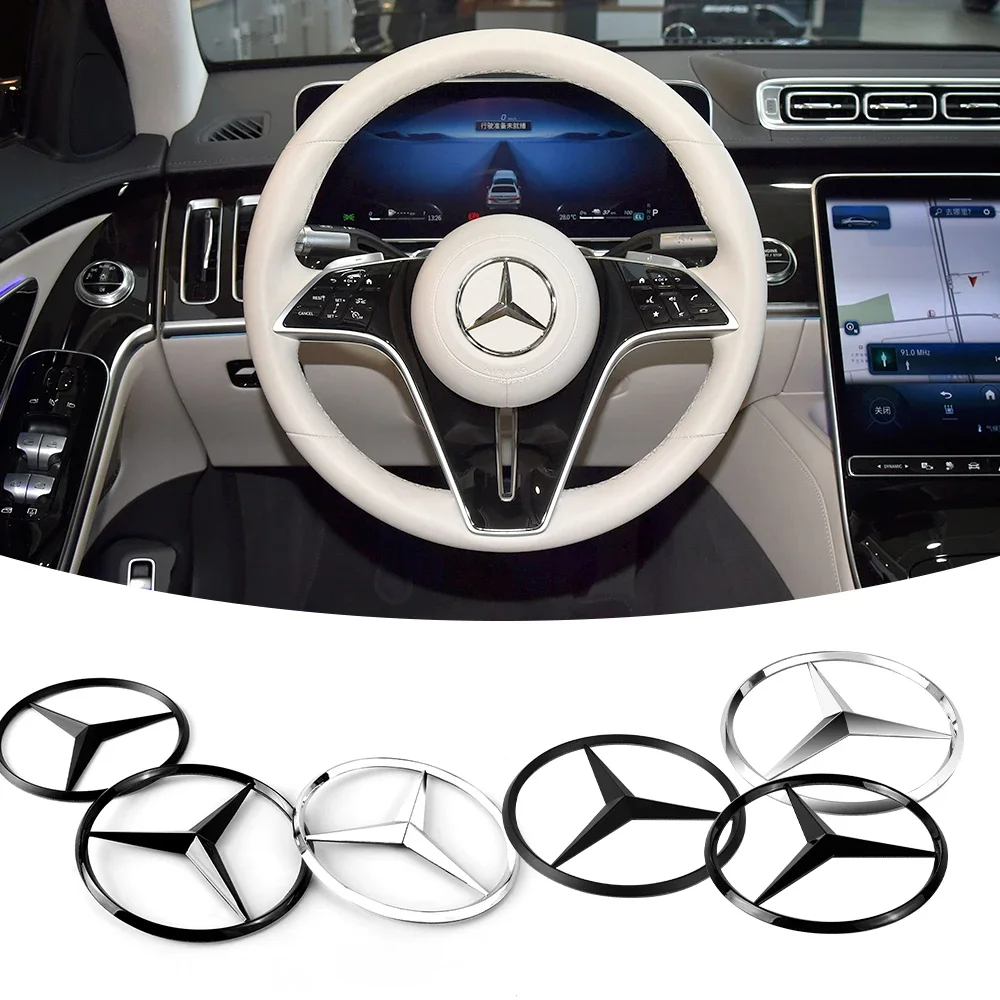 

52/58mm ABS Emblem Car Steering Wheel Cover Logo Sticker for Mercedes Benz W203 W206 W212 W167 W166 W247 C E GLA GLC GLE AMG