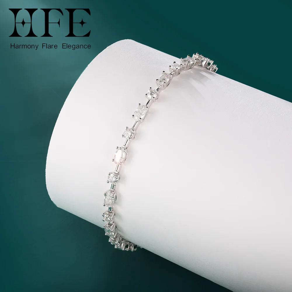 

HFE Moissanite Square Diamond Bracelet Original 925 Silver Tennis Chain D Color VVS1 Ladies Fine Birthday Anniversary Gift