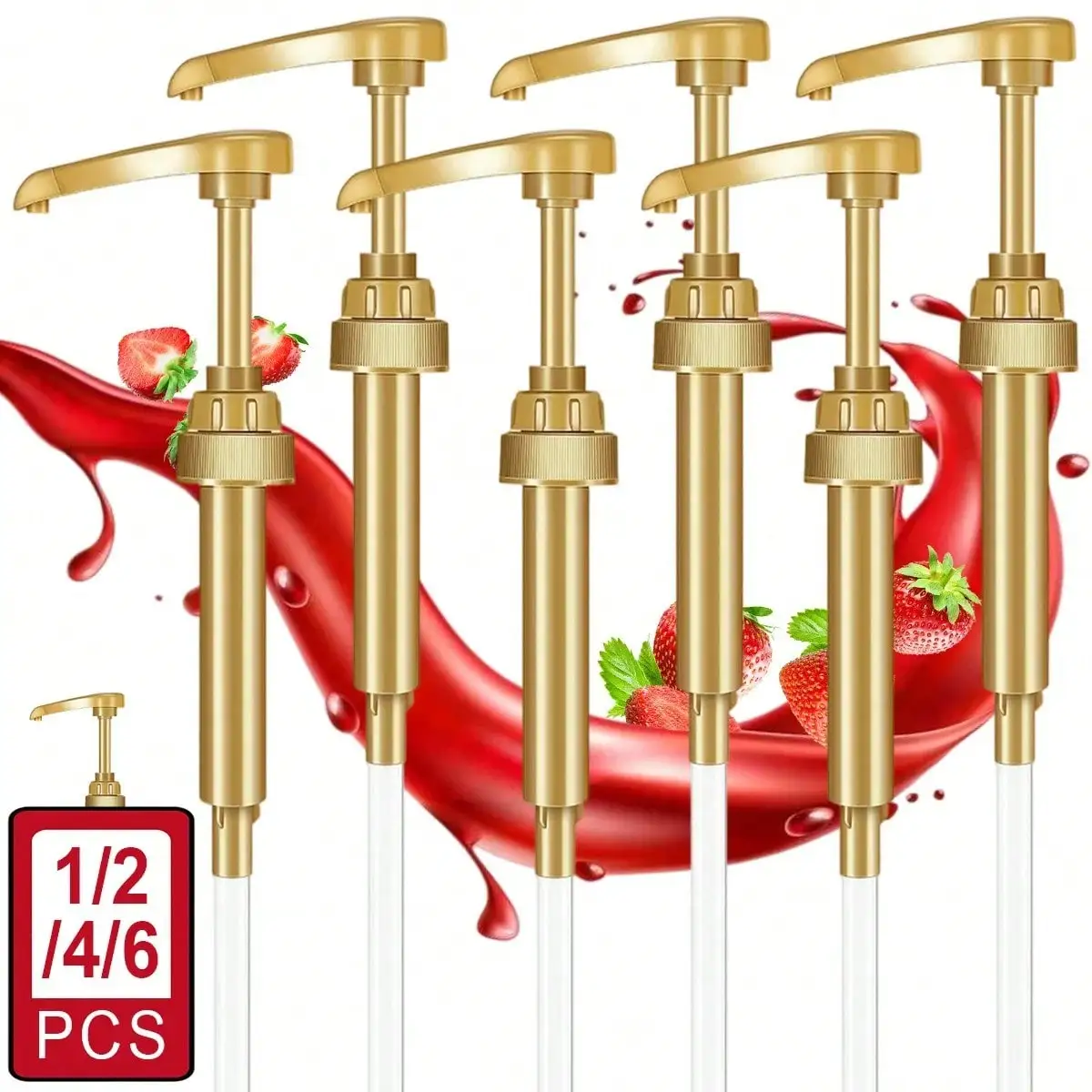 1/2/4/6Pcs Golden Syrup Pump, Coffee Syrup Pump Dispenser for 750ml/ 25.4oz Bottles, Ideal for Coffee, Syrups, Teas, Snow Cones