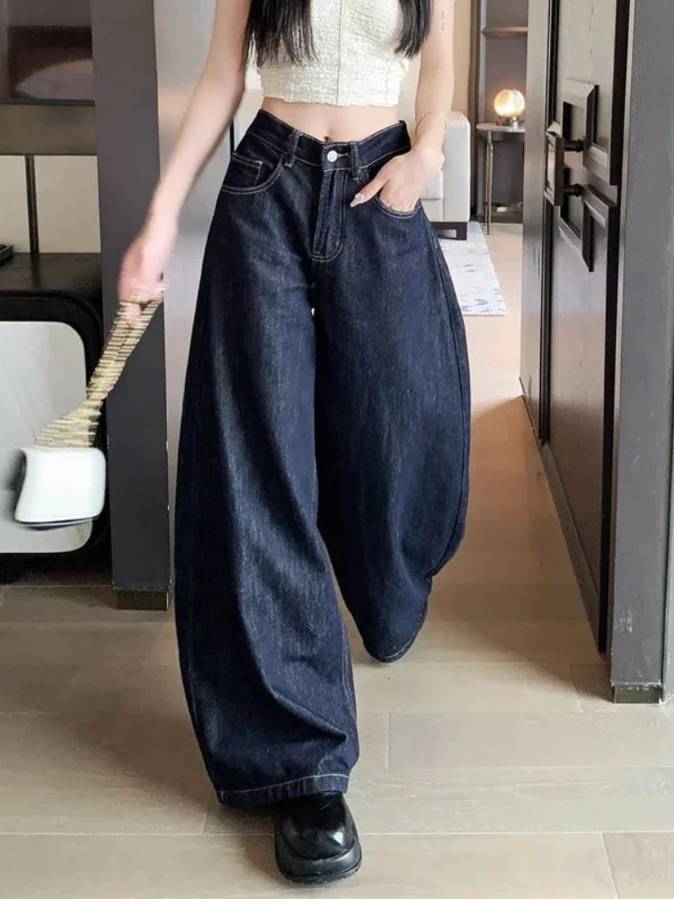 

Широкие джинсы женские полная длина шикарные мешковатые винтажные джинсовые повседневные с высокой талией и карманами в стиле ретро универсальные эстетические весенне-осенние уличные джинсы