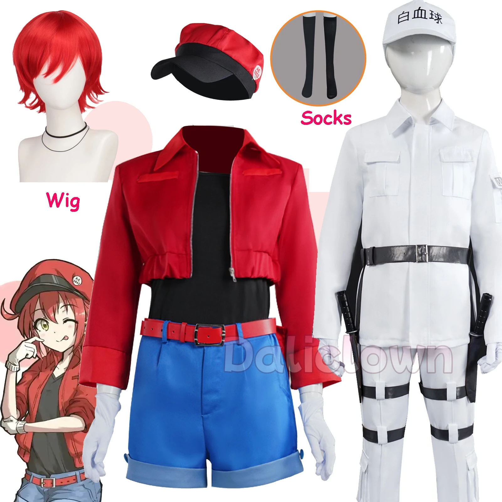 Anime Cells At Work Red Blood Cell Erythrocyte Hataraku Saibou White Blood Cell Cosplay Costume Wig Kids Women Halloween Outfit