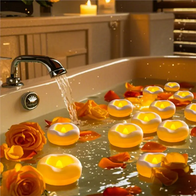 ABFI Battery Operated LED Floating Candles 24PCS Flameless Electronic For Wedding Party Christmas Decorations