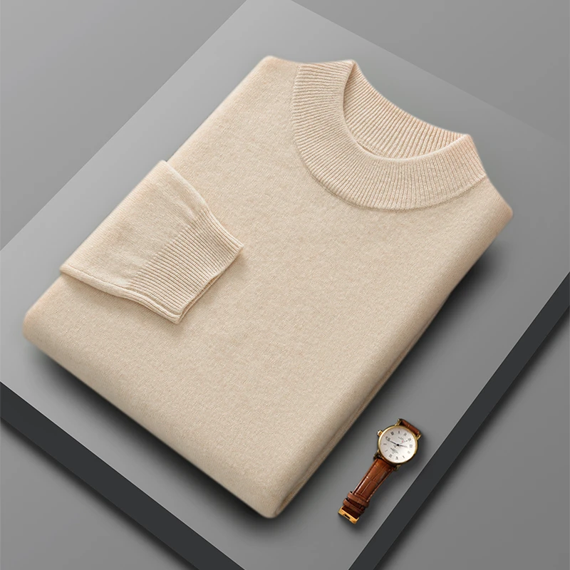 Men Knitted Half height Neck Pullover Australian Wool Sweater Thick style Long Sleeves Warmth Anti-pilling High quality Tops