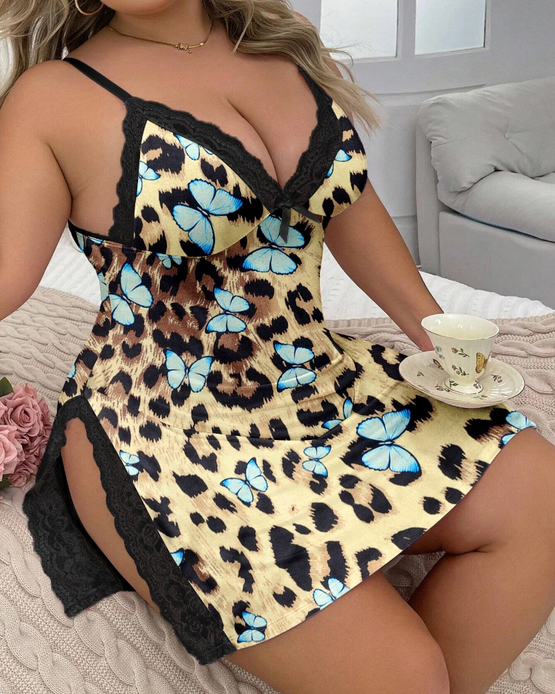 Dress plus printed suspender sexy nightgown