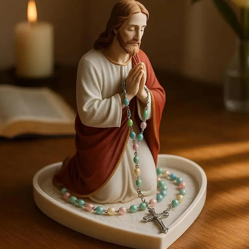 

Virgin Mary Rosary Holder Our Lady of Grace Statue Tabletop Rosary Jewelry Holder Statue Holy Mother Figure Catholic Home Decor