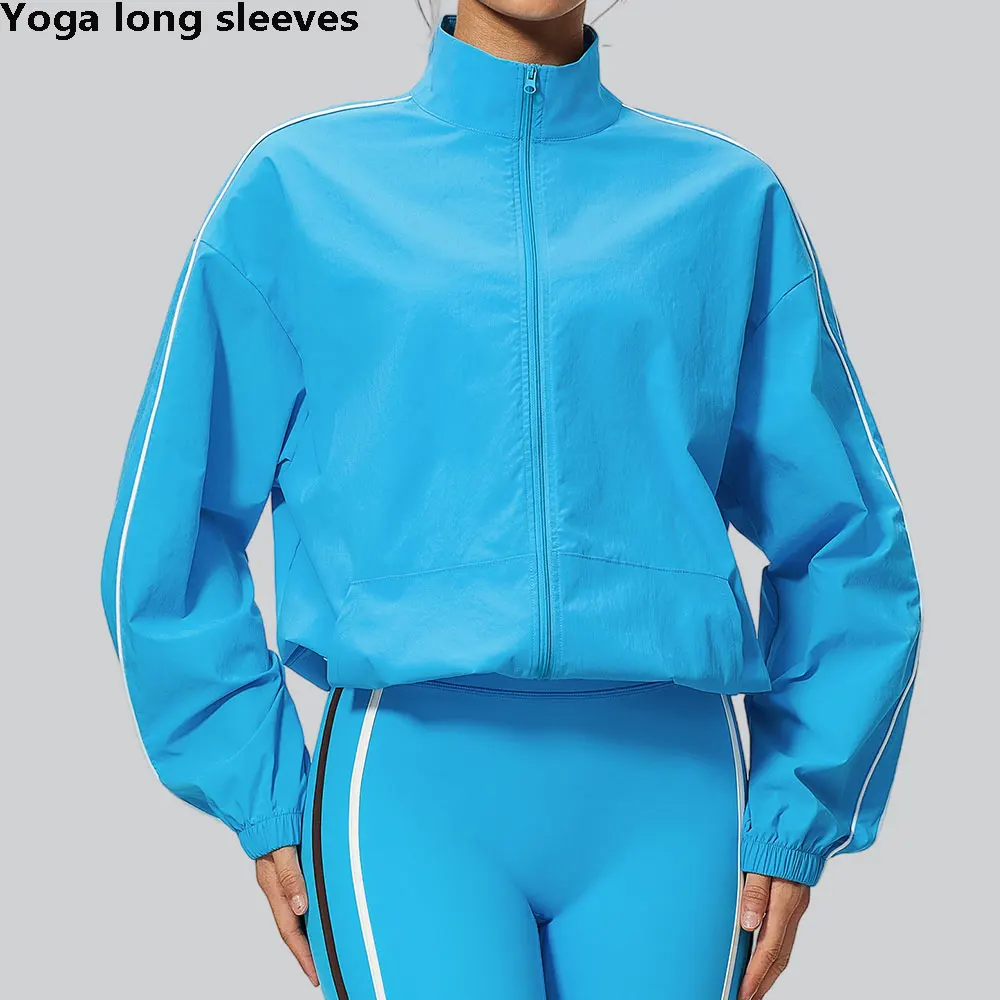 Women's Quick Dry Sports Jacket Yoga Long Sleeved Stand Up Collar Zipper Jacket Fitness Top Sportswear With Pockets Sweatshirt