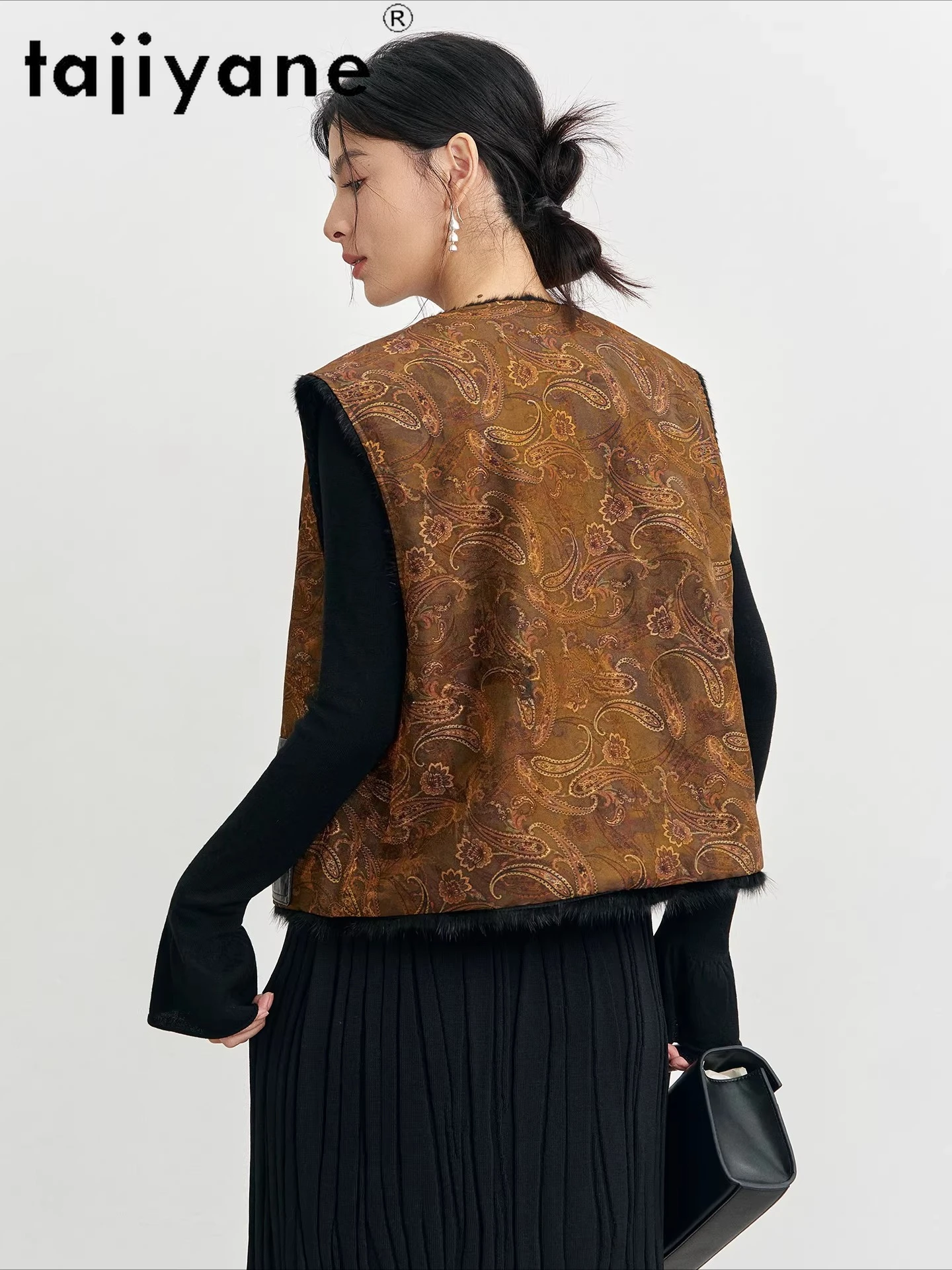 เสื้อขนสัตว์มิงค์แท้ TAJIYANE สำหรับผู้หญิง แบบสั้น ใส่ได้สองด้าน ไม่มีแขน แฟชั่นเสื้อโค้ทขนสัตว์แท้ ฤดูหนาว 2025 เสื้อผ้าผู้หญิง шуба