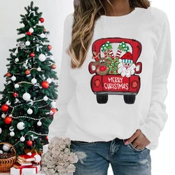 Women Christmas Gifts Christmas Truck Print Sweatshirts For Women Funny Long Sleeves Graphic Long Sleeves Sweatshirt