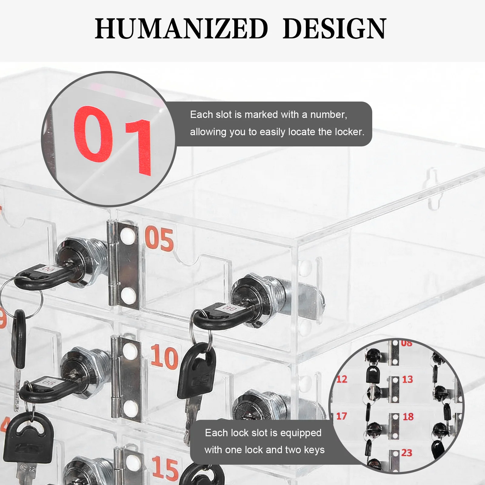 

Настенный акриловый шкафчик на 40/60 ячеек с замками и ключами для спортзалов, кинотеатров, заводов и больниц