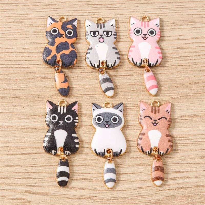 10 Stück 16x39mm Cartoon Emaille Tier Katzen Charms Anhänger zum Basteln von Halsketten, Ohrringen, Armbändern, DIY-Handwerk, Schmuckzubehör – Detail 2