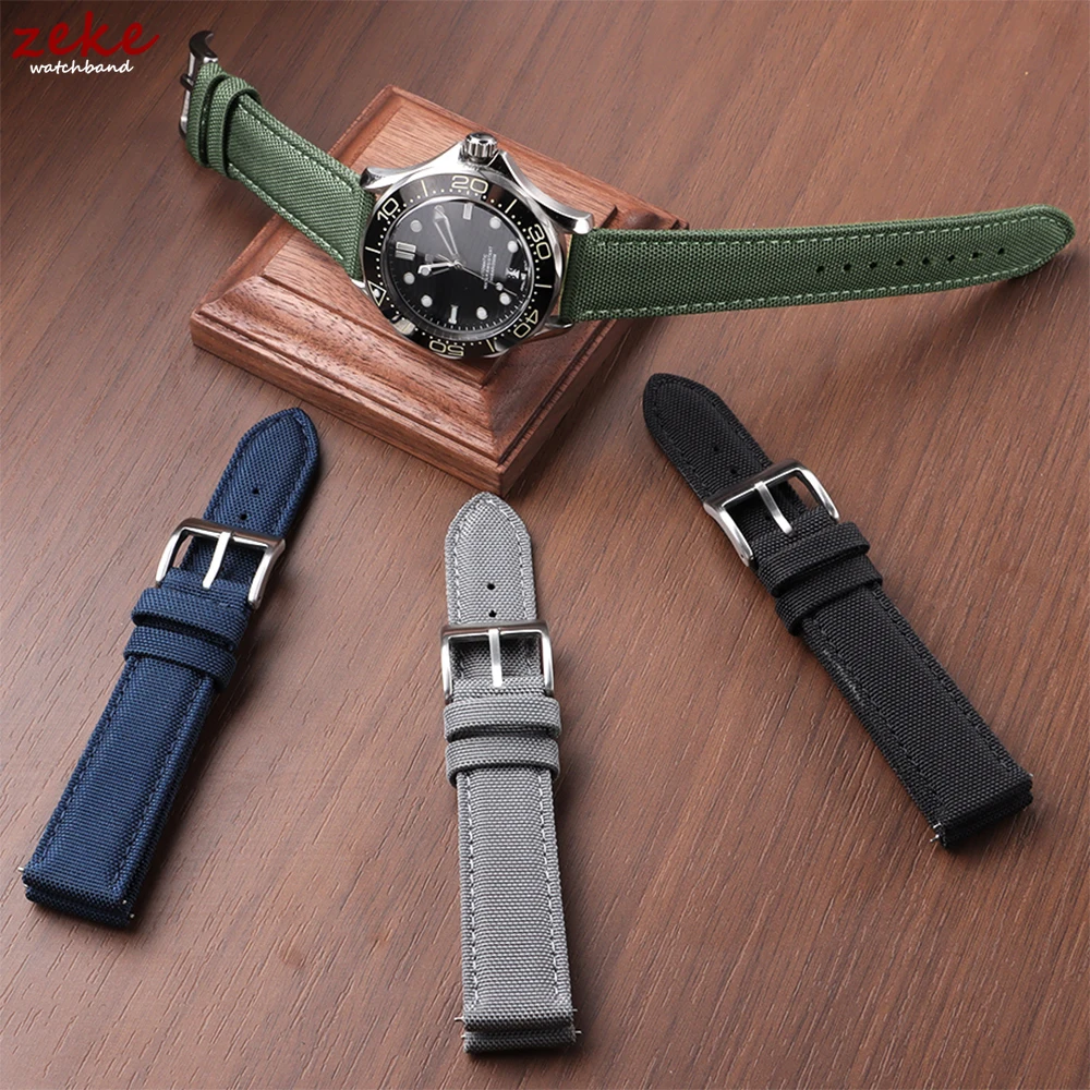 Premium Genuine Sailcloth Watch Band 20mm 22mm Two Sided Fabric Straps Waterproof Nylon Quick Release Bracelet Sports Wrist Belt