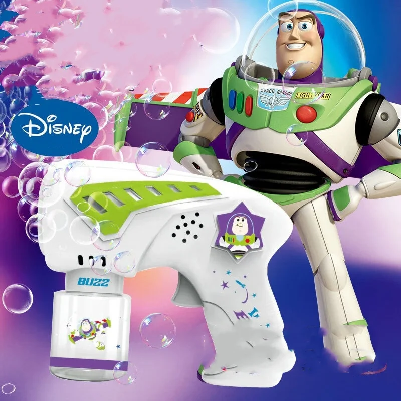 Disney Bubble Machine Electric Handheld Buzz Lightyear Strawberry Bear 12 Holes Automatic Non-Leaking Bubble Blowing Toy Gift