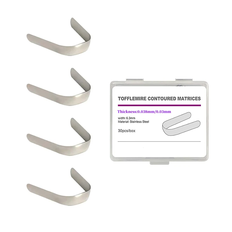 30Pcs Dental Matrix Toflimel Contour Matrix Stainless Steel Double Contour Matrix with 0.03mm/0.038mm Dental Material