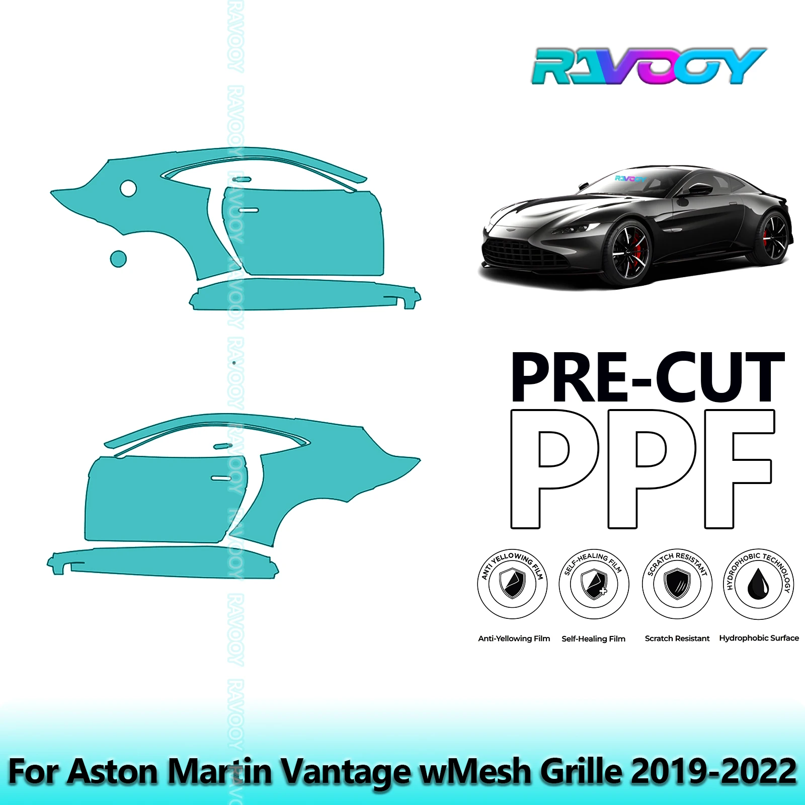 

For Aston Martin Vantage wMesh Grille 2019-2022 8.5mil Pre-Cut PPF Door & A/B Pillar Kit TPU Paint Protection Film Set