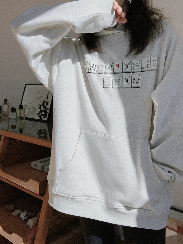 

Корейский женский свитшот Oversize с капюшоном Fce Jaet Street Sle Long Sve средней длины из смеси хлопка и полиэстера