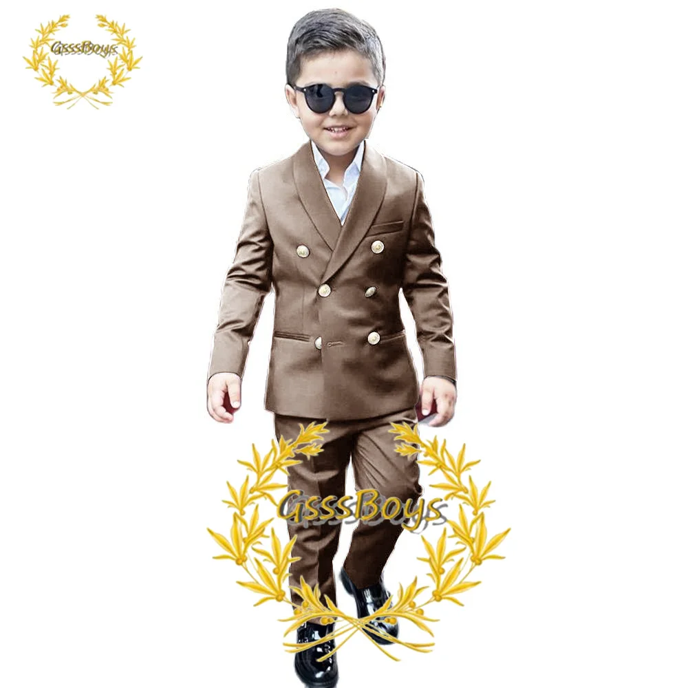 Fashion Boy Suit Wedding Tuxedo Double Breasted Formal Child Jacket 2 Piece Blazer Pants costume enfant garçon