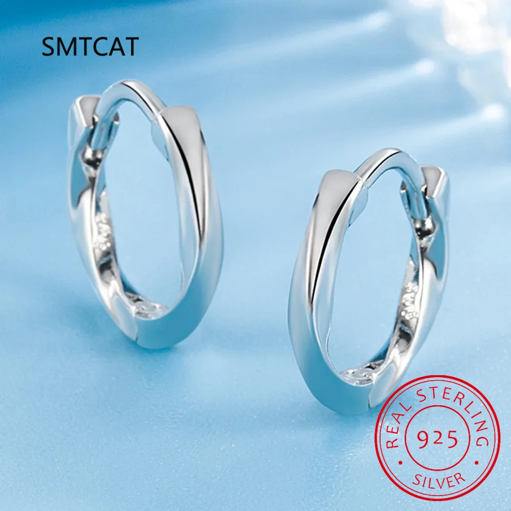 925 Sterling Silver Twisted Line Ear Buckles Geometric Wave Hoop Earrings for Women Girls Original Design Fine Jewelry SCE1624