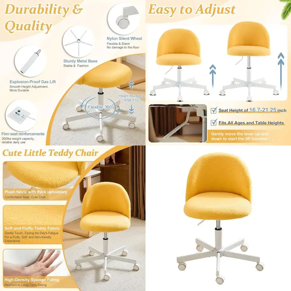 

Cozy Yellow Office Chair with Wheels and Lumbar Support, Suitable for Home and Work