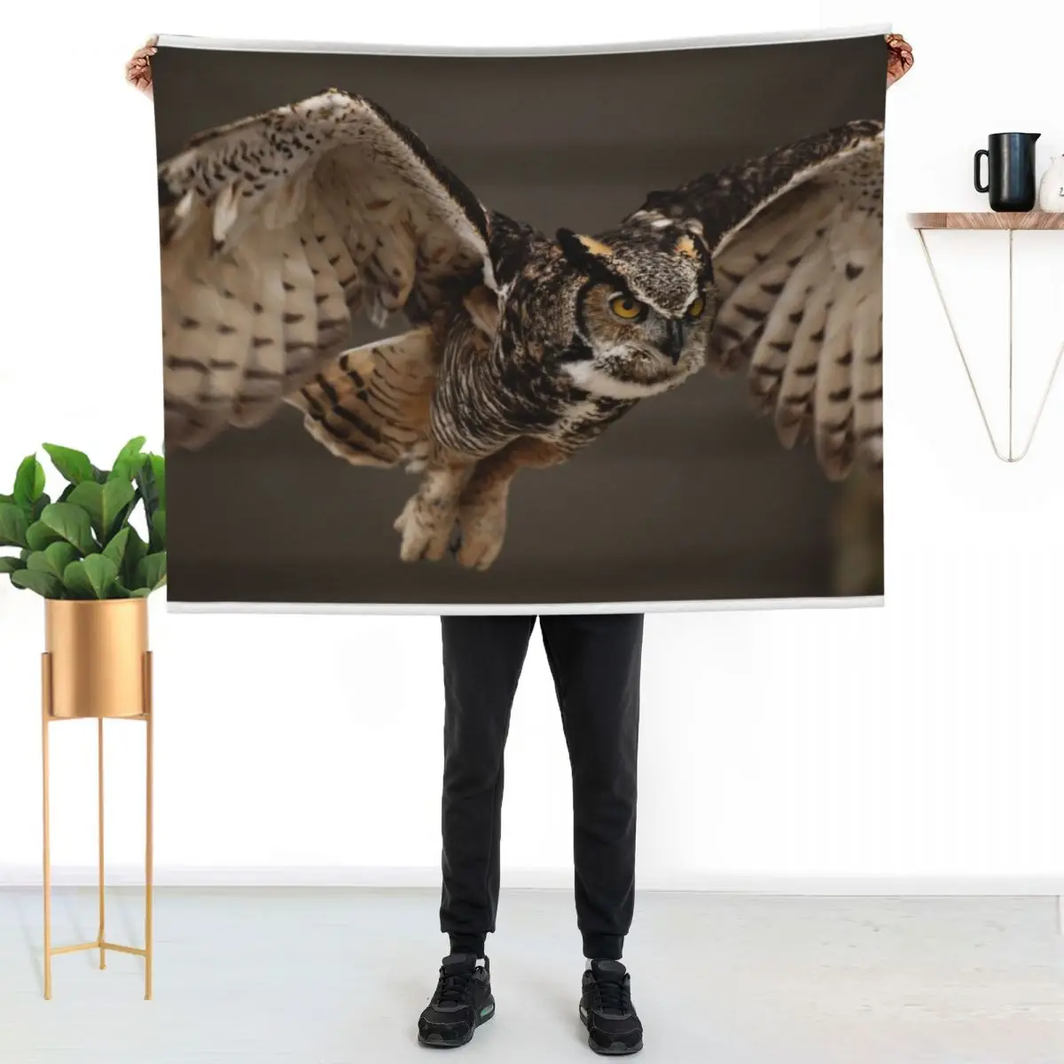 

Great Horned Owl Throw Blanket Wrinkle Resistant Lightweight Blanket