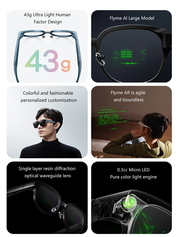 

Умные очки MEIZU MYVU AR XR с аудиосистемой, VR-переводом, моделью AI Flyme, многофункциональной навигацией для велоспорта и вождения