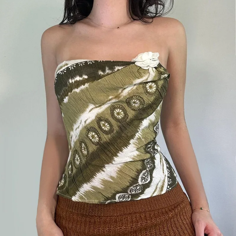 

Small Backless Sling for Women, Flower Stitching Outerwear, Small Tube Top, Southeast Asian Printing, Summer, New, 2024